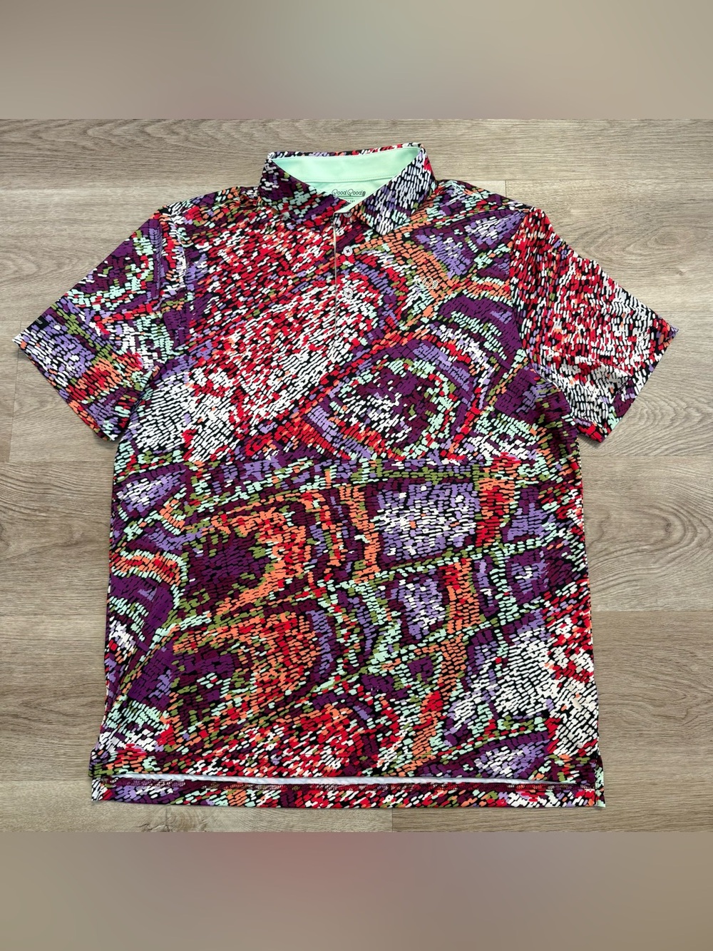 Good Good Golf Mens Large Abstract Print Performance Polo Shirt Fighting For Par